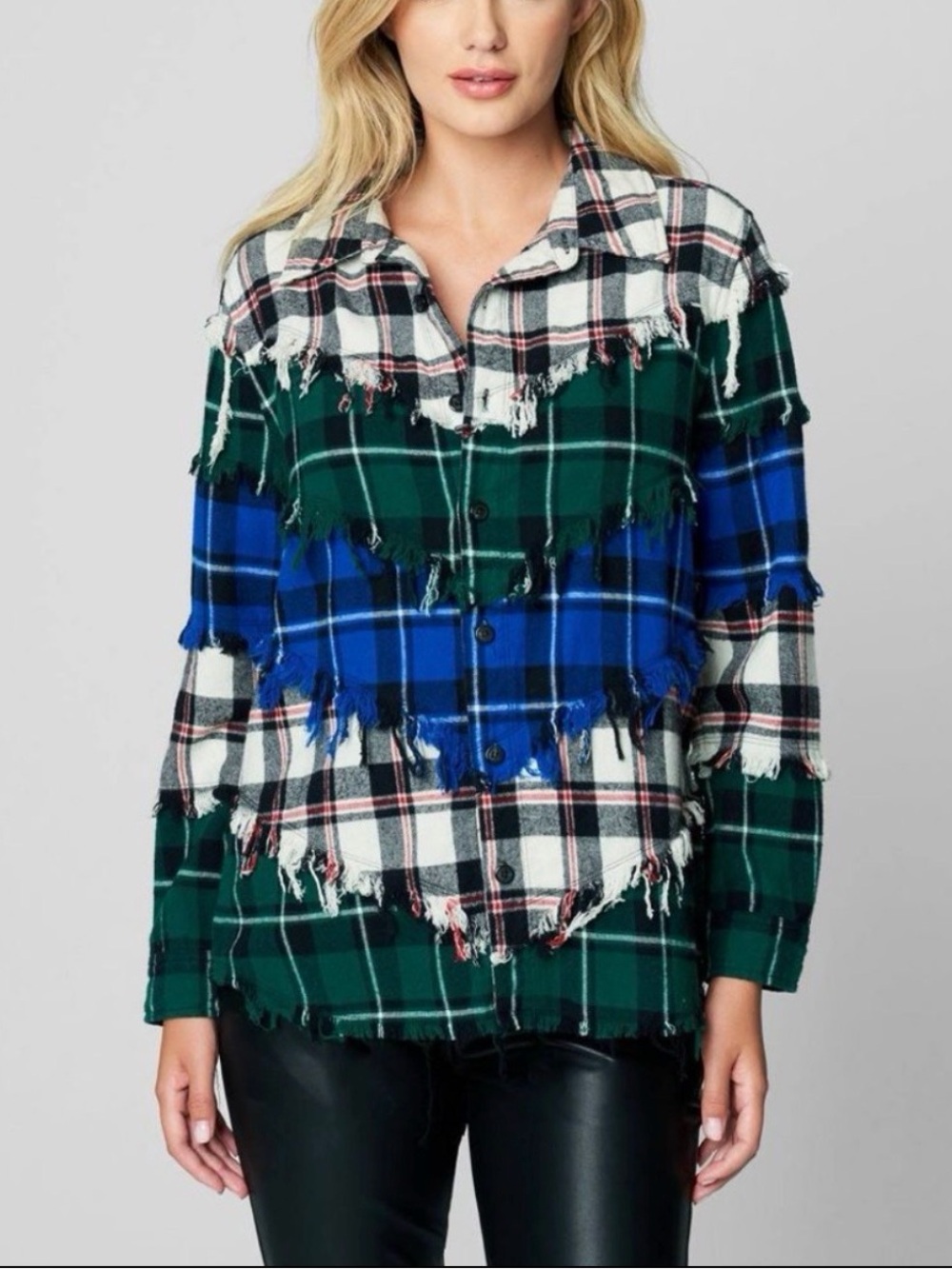 Blank NYC Plaid Button-Down Shirt - Black, Cream, Red
